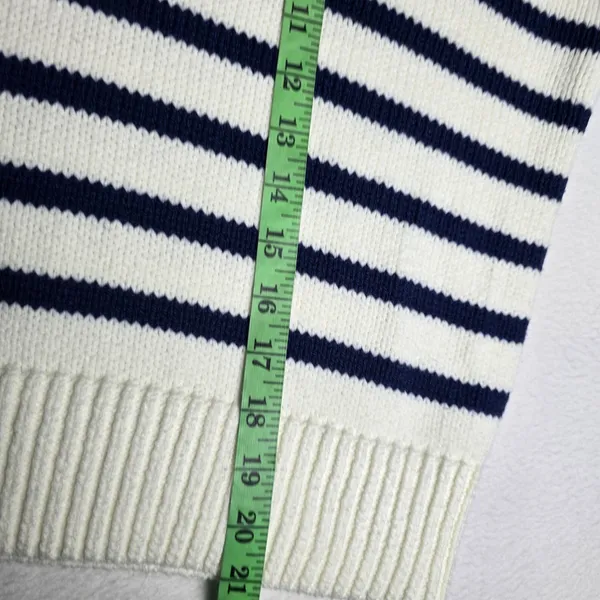 Madewell Striped Polo Sweater Medium‎ White Navy Blue V-Neck Knit Top P2709 - Image 9
