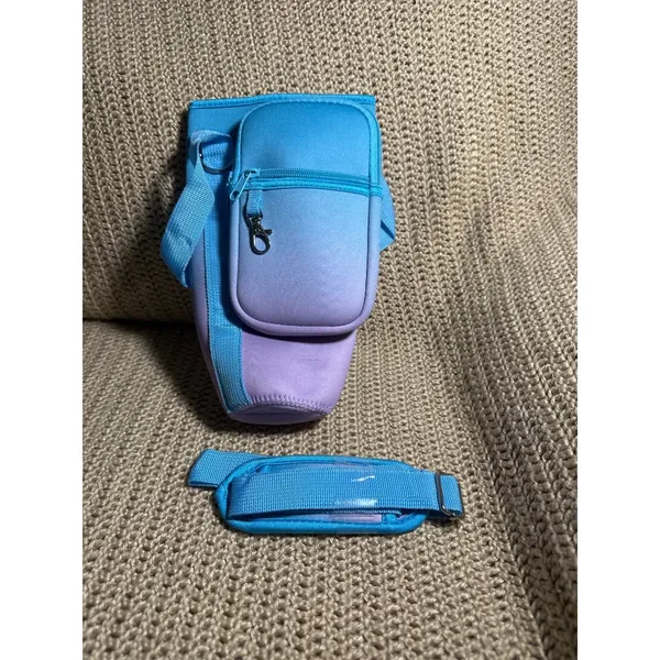 Water Bottle Carrier w/ Phone Pocket Insulated Neoprene Holder Crossbody Strap - Image 2
