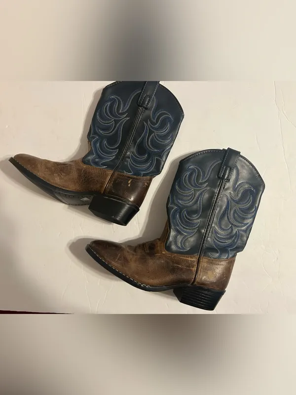Women's Two-Tone Brown & Blue Western Heeled Boots - Image 2