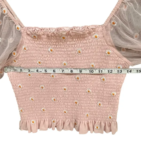 Altar'd State Smocked Top Women M Pink Embroider Daisy Ruffle Coquette Feminine - Image 5