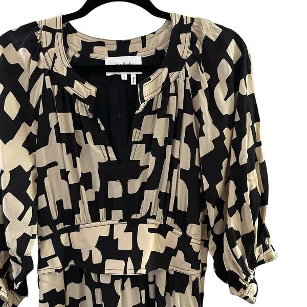 BA&SH Pulse Printed Split Neck Mini Dress In Black - Image 4
