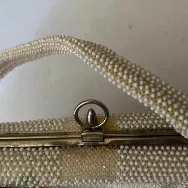 Vintage Floral Beaded Purse Yellow - Image 4