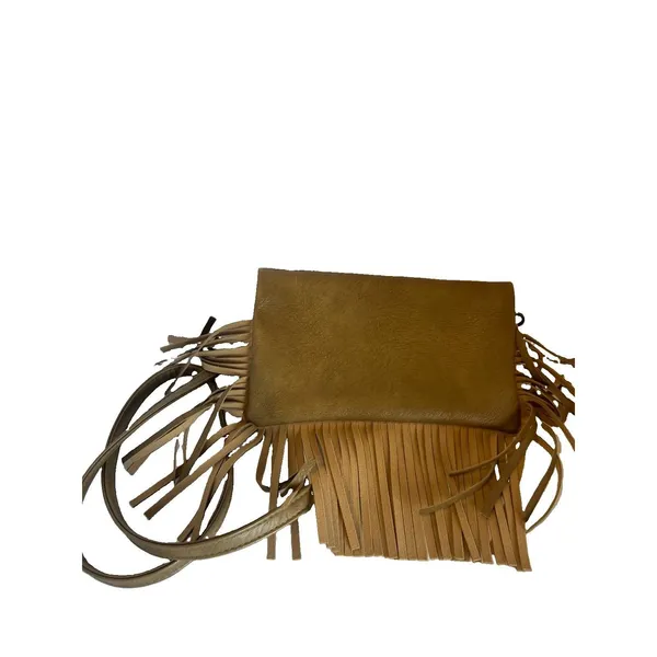 Tan Bohemian Fringe Crossbody Bag Zip Closure Detachable Adjustable Strap - Image 4