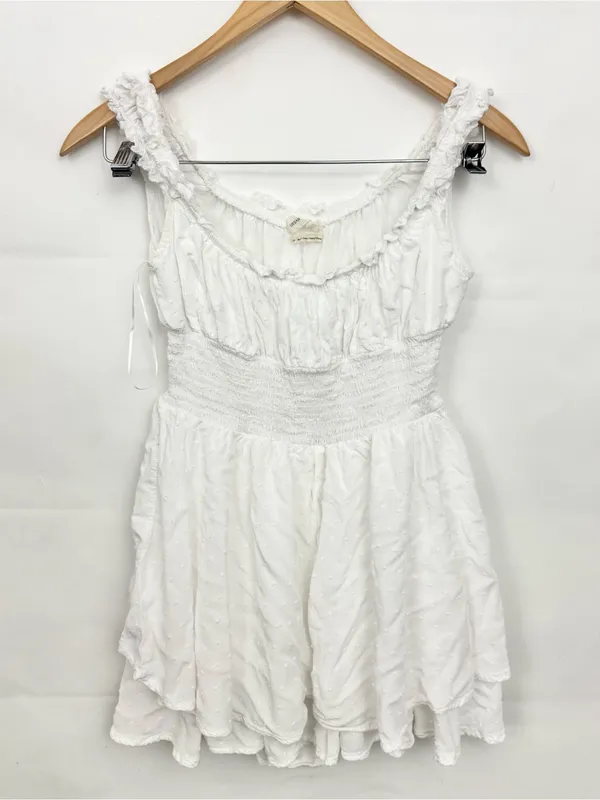 Urban Outfitters Rosie Smocked Tiered Ruffle Romper White Small Bridal Wedding - Image 3