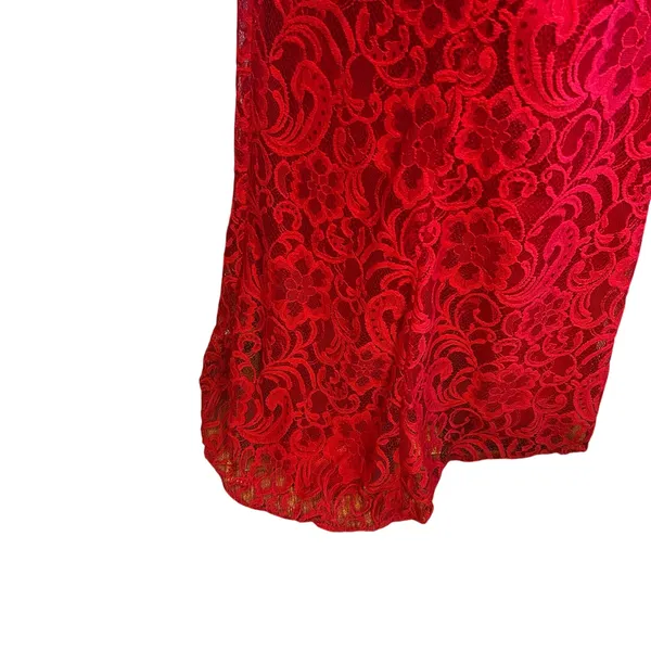 Swing Red Floral Lace Illusion Prom Gown Size 6 - Image 11