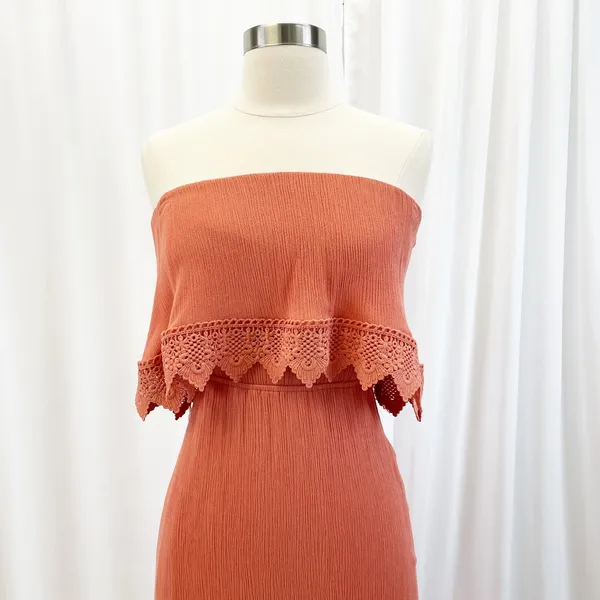 Daytrip Womens XS Strapless Crochet Maxi‎ Dress Rust Orange Gauzy Bohemian Beach - Image 4