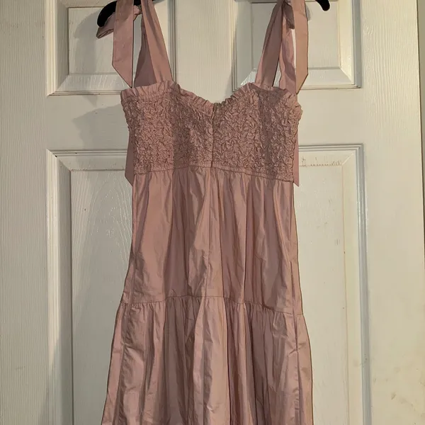 En Saison Smocked Tiered Midi Dress Tie Strap Casual Pink Size S‎ - Image 8