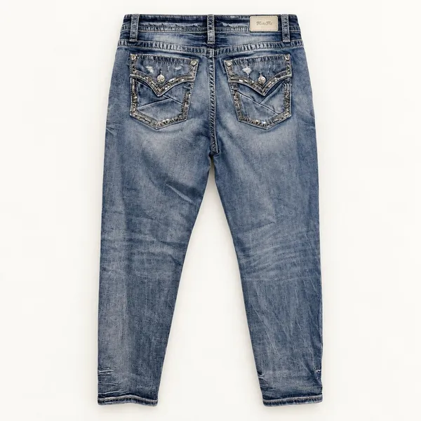 Miss Me Womens Mid Rise Ankle Skinny Distressed Embellished Jeans 34 E3498AK3A - Image 2