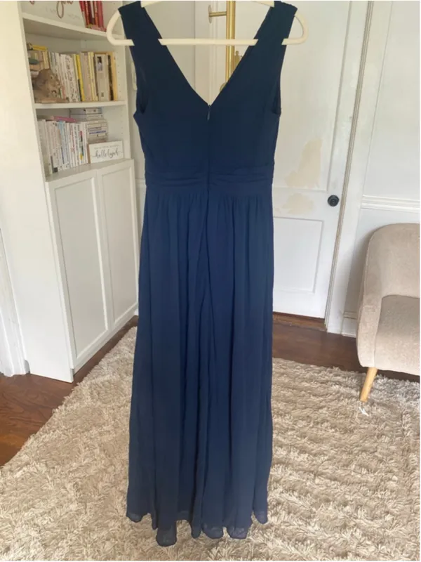 Lulus Navy Chiffon Maxi Dress Empire Waist‎ Bridesmaid Romantic Formal Glam Gala - Image 3