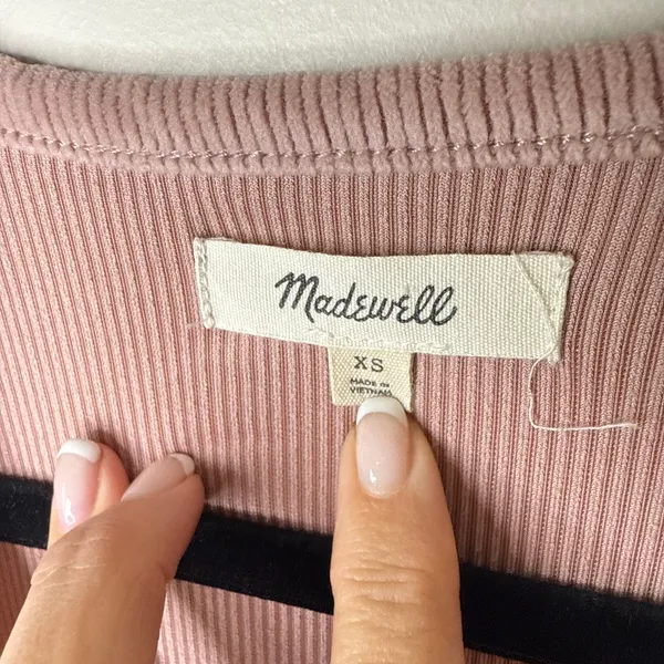 Madwell‎ Ribbed Velvet Surplice Peplum XS Top Mauve Dusty Rose Long Sleeves Soft - Image 7