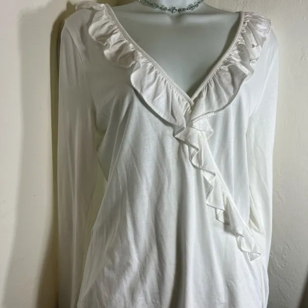 Lilly Pulitzer White Ruffle V-Neck Long Sleeve Top - Image 2