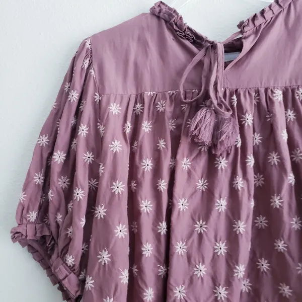Anthropologie Embroided Peasant Short Sleeve Blouse - Image 5