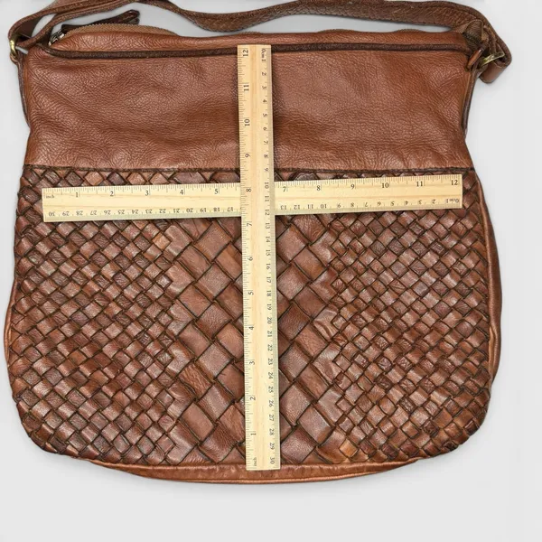 Marta Ponti Brown Woven Soft Leather Shoulder‎ Bag Boho Italian Style Satchel - Image 9
