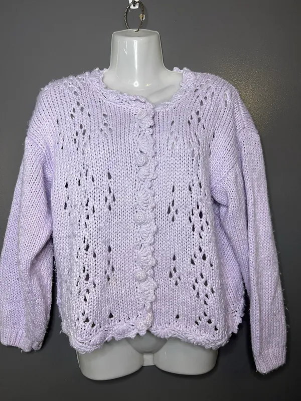 Vintage The Weathervane Cardigan Sweater Womens Medium Purple Crochet Knit - Image 2