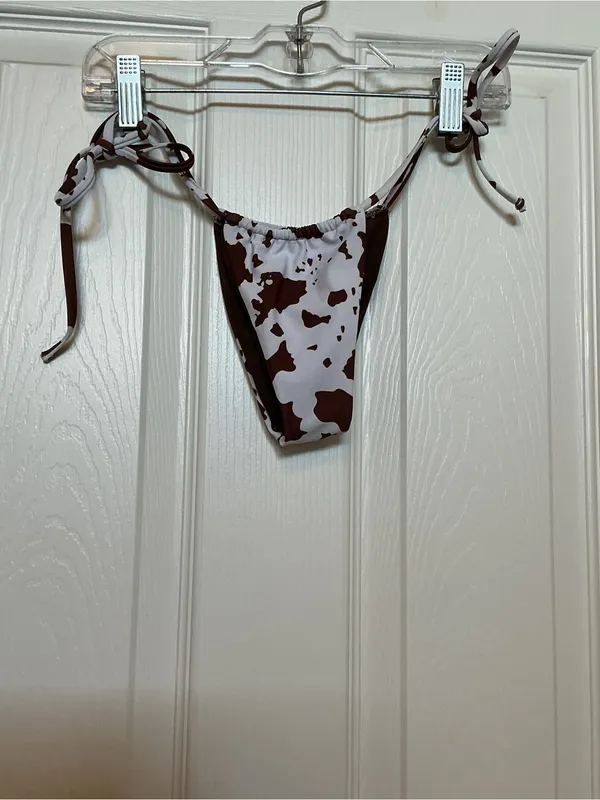 Brown & White Cow Print Triangle Bikini Top - Image 4