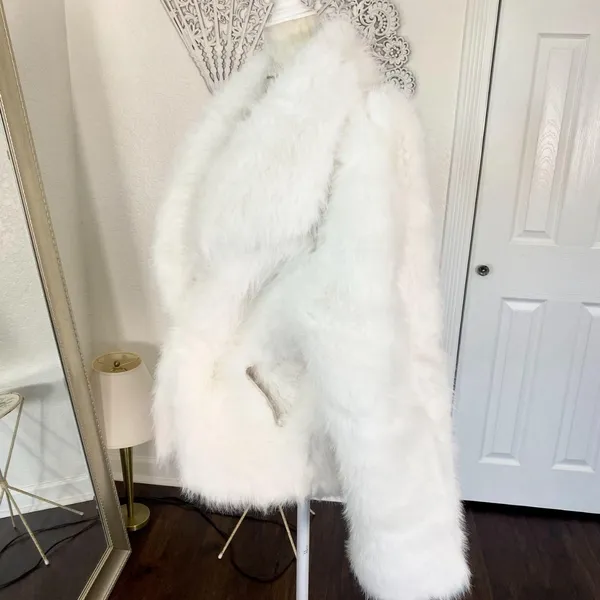 NEW Elegant Old Money Mobwife White Faux Fur Jacket & Hat Boom Instanbul L - Image 5