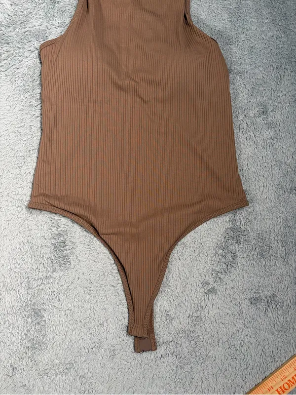 Klassy network Brown Ribbed Tank top bodysuit built in padding small - Image 5