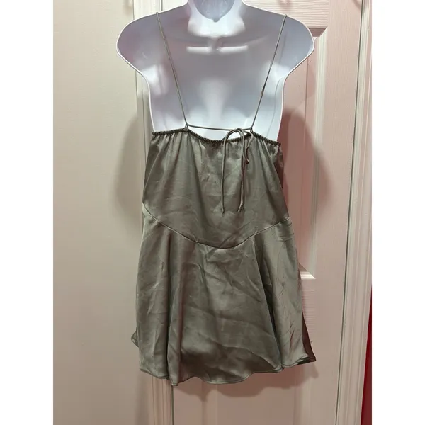 NWOT Free People Intimately Slip Dress Womens Sage Green Satin Ruffle XS - Image 4