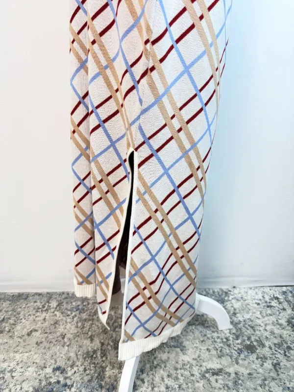 Maeve XL Knit Maxi Dress Plaid Sleeveless Side Slit Viscose‎ Blend Women - Image 7