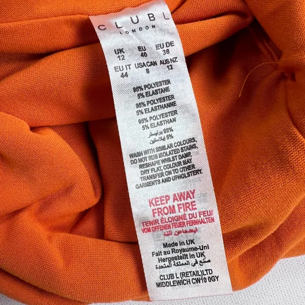 Club L London Orange Twist Strap Bodycon Jersey Stretch Midi Dress Size US 8 - Image 10