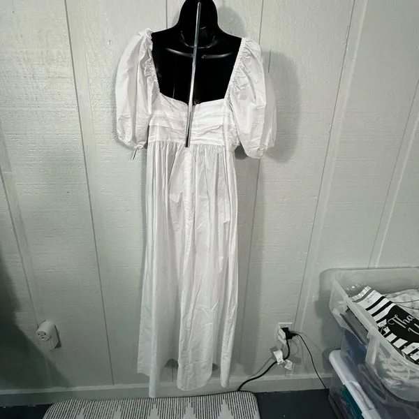 Know One Cares White Empire Cut Poplin Puff Sleeve Midi Dress Size Large NWT - Image 7
