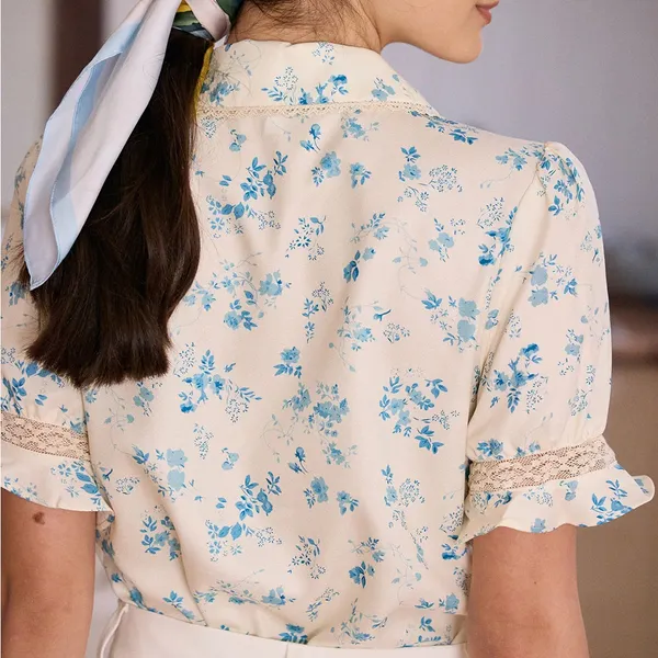 Rihoas Lace Spliced Pleated Floral Shirt - Image 3