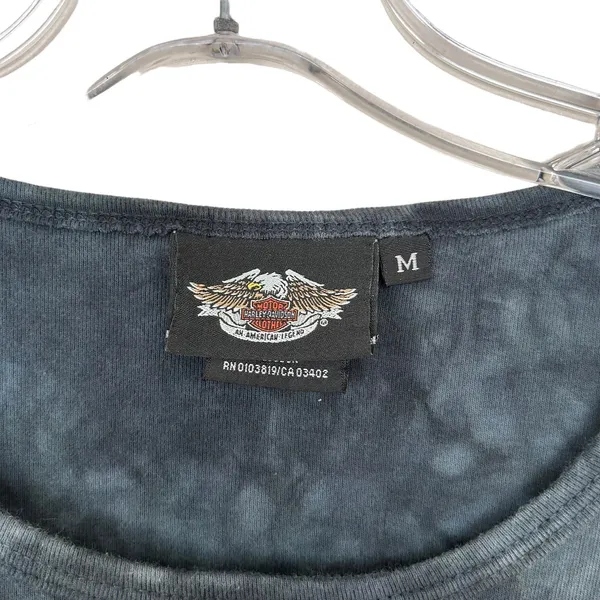 Harley Davidson Black Blue Tie Dye Skull Print T Shirt Sz M - Image 3