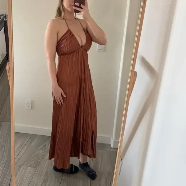 A.L.C. Frank Copper Slip Dress Size 8 Pleated Party Special Occasion Designer $750 - Image 4