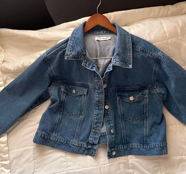 JustFab Blue Denim Jacket cropped style fit and oversized western vintage style jean jacket - Image 2