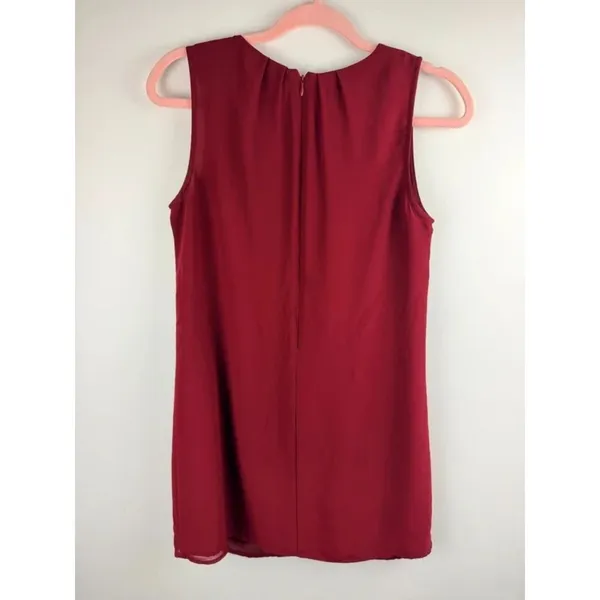 Forever 21 Burgundy Pleated Neck Sleeveless Shift Mini Dress Size Small - Image 3