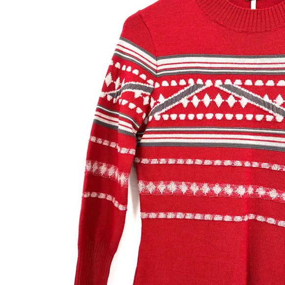 Free People size XS Hot Cocoa Sweater‎ Dress Red White Gray fair isle - Image 3