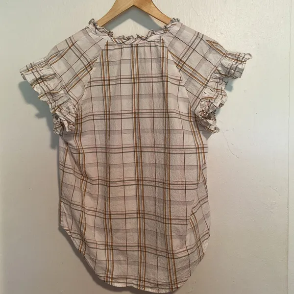 Veronica Beard Jeans Milly Plaid Ruffle Sleeve Blouse - Image 5