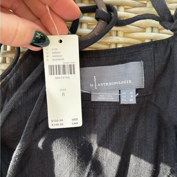 Anthropologie NEW WITH TAGS Cotton Bib‎ Overall Midi Dress 8 boho minimalist - Image 9