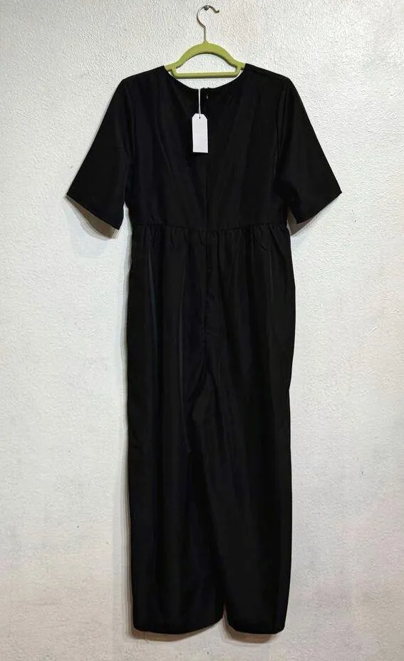 Made With Love Black Short Sleeve Faux Wrap Jumpsuit Sz M NWT - Image 9