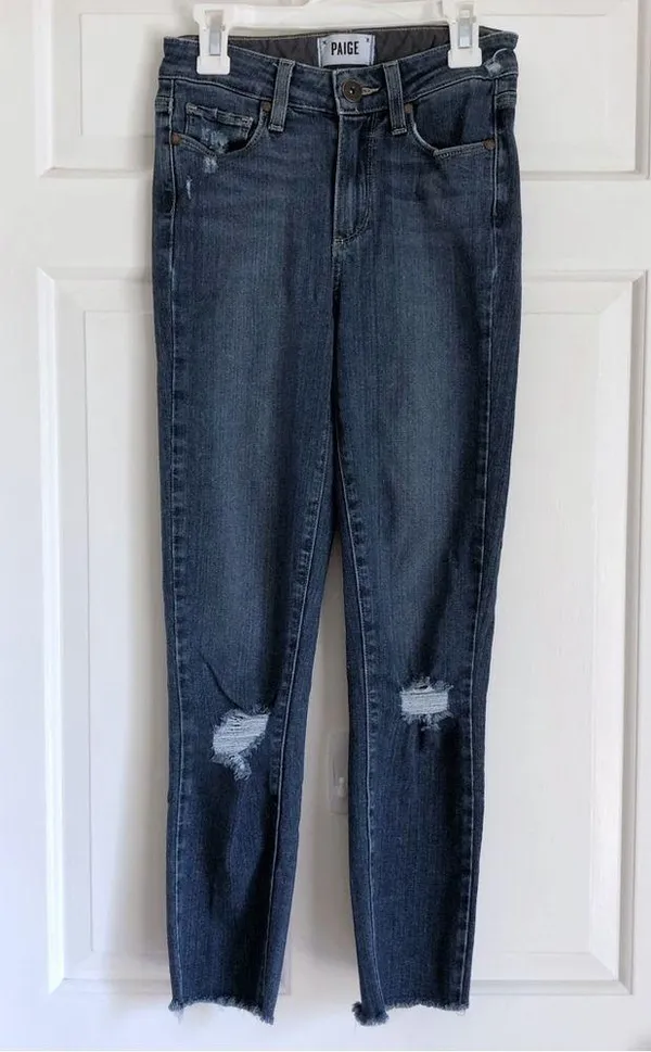 Paige Hoxton Ultra Skinny Jeans Quinnley Dest Wash Dark Blue Size 23 Distressed - Image 2