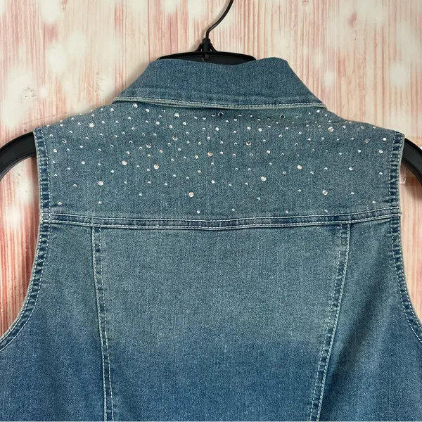 Style & Co Petite Western Festival Rhinestone Jewel Studded Denim Vest Size MP - Image 8