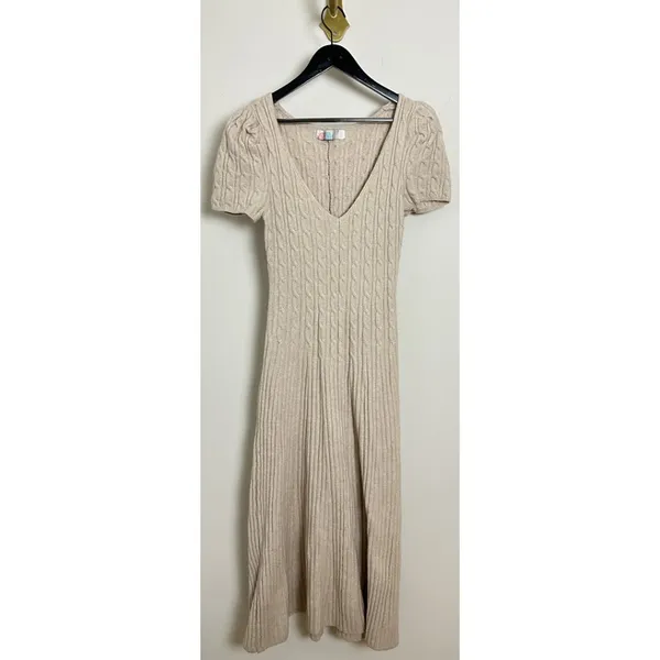FREE PEOPLE Madsen Midi Dress in Oatmilk Size Large - Image 5
