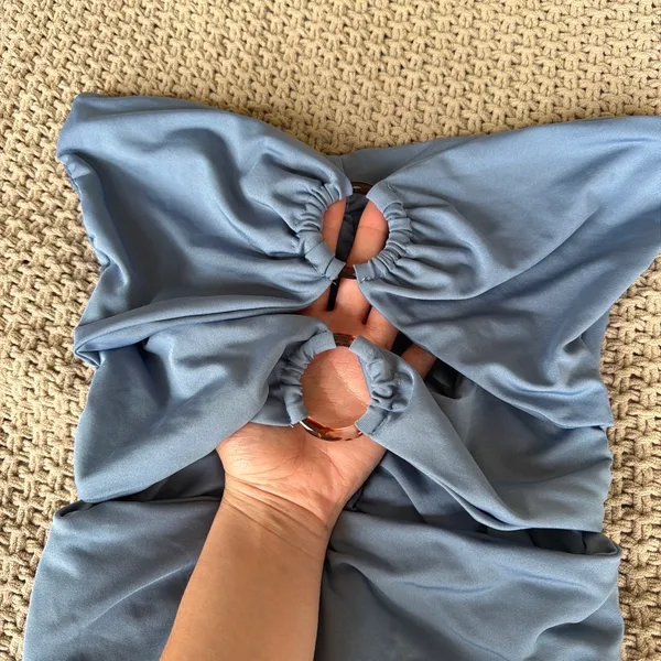 SHEIN Blue Strapless Dress with Ruching & Cut-Outs - Image 3