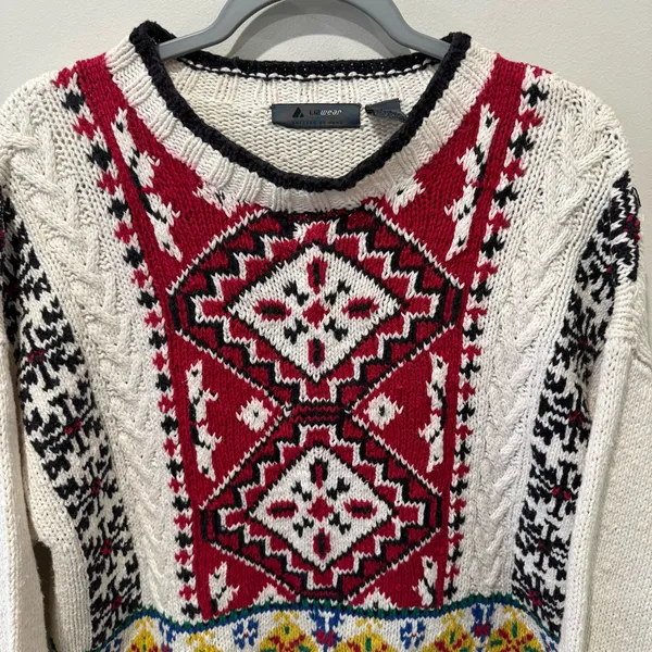 American Vintage Vintage‎ Midsummer Scandinavian Aztec Lizwear Size Large Hand Knit Sweater - Image 3