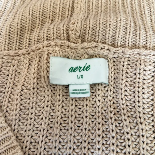 Aerie Oversized Tan Cotton V Neck Sweater Size Large - Image 2