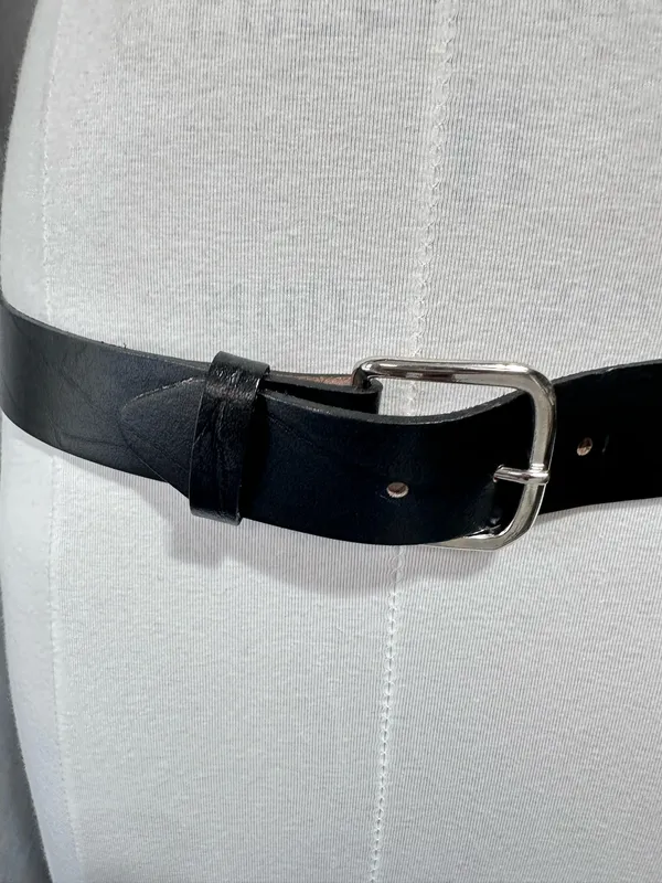 Leather Belt 38 Black Top Grain Oil Ten Leather Tooled Removable Silver Buckle - Image 3