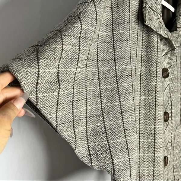 Halogen Herringbone Wool Blend Cape Coat Womens L Brown Plaid Academia Poncho - Image 6