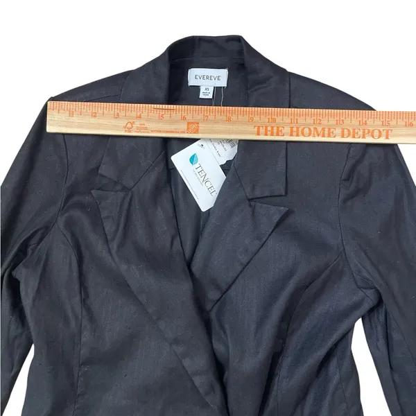 Evereve Minimalist Alexa Black Linen Double-Breasted Blazer Career Office Work - Image 7