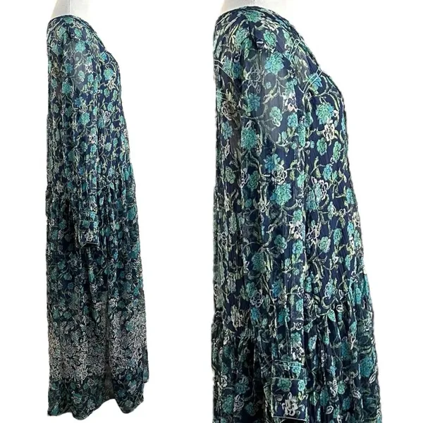 Free people Bohemian See it through Maxi Dress Twilight Floral Large Retro 70s - Image 10