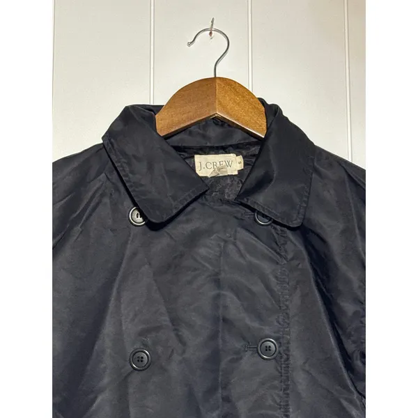J.Crew Black Nylon Rain Jacket Womens Small Double Breasted Lightweight Coat - Image 3