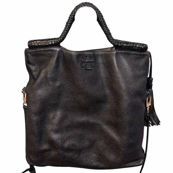 Tory Burch Black Leather Taylor Convertible Foldover Crossbody Purse - Image 8