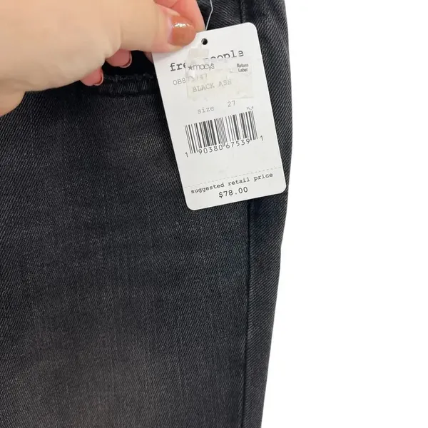Free People Vintage Flared Jeans Black Ash‎ Denim Raw Hem Size 27 - Image 13