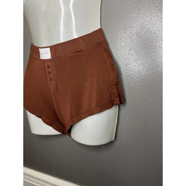 Out From Under Pajama Set Womens XXS Brown Jersey Button Front Top Shorts Lounge - Image 10
