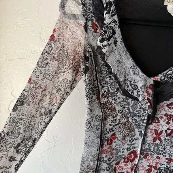 Arianne Top Y2k‎ Small Sheer Black Red Floral Lace Mesh Shirt Whimsigoth Fairy - Image 4
