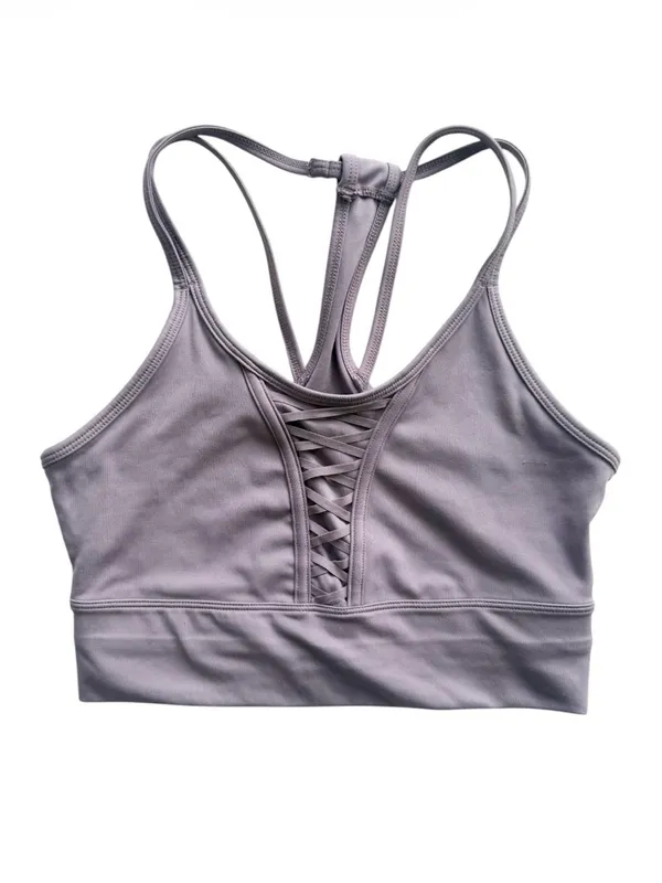 Nike Dri-Fit Laced Sports Bra - Purple Smoke - Size Small - Image 2